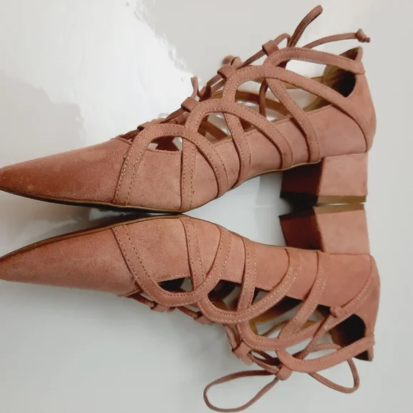 Design Lab by LORD & TAYLOR Sarie Lace-Up Pointy Toe Heels Vegan Suede Pink Sz 8 - Picture 12 of 16